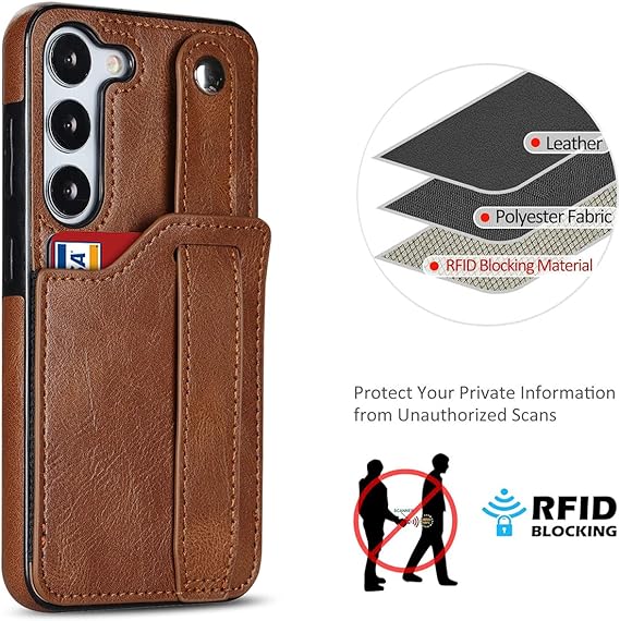 Samsung Galaxy S23 5G Case: Slim, Shockproof, and Stylish with Adjustable Strap, Kickstand, and Card Slot (Brown, 6.1 inch).