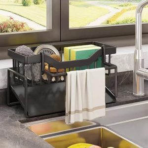 iBigLY Stainless Steel Sink Caddy with Auto Drain Tray for Sponge and Towel