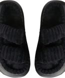 OYOANGLE Women's Fuzzy Slippers Double Strap Memory Foam Open Toe Platform Bedroom House Shoes Outdoor